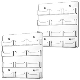 Lincia 2 Pieces Acrylic Business Card Holder Wall Mount Clear Sticker Display Rack Multiple Clear Acrylic Card Organizer Sticker Display Stand Pre Drilled Index Card Storage(12 Pockets)