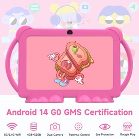 CUPEISI Android 14 Kids Tablet, 7 inch Tablet for Kids, 4GB RAM 32GB ROM Toddler Tableta with Case, Quad-core Processor, 1024 * 600 IPS Screen, Parental Control, IWAWA APP Children Tableta for Girls