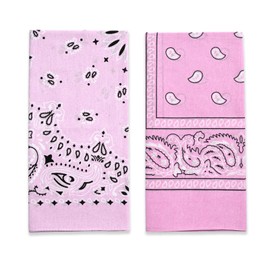 2 Pack Types of Paisley Pattern Bandanas, 22x22 Inches Cotton Bandanas Handkerchief Face Mask for Men & Women (Pink-2 Pack)