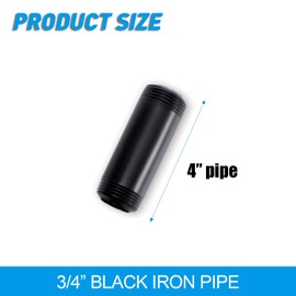 3/4" x 4" Black Painted Iron Pipe, Home TZH 10 Pack Threaded Black Paint Finish Metal Pipe Nipple for DIY Project/Furniture/Shelving Decoration(10, 4")
