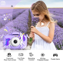 Kids Selfie Camera, HD Digital Video Cameras for Toddler, Christmas Birthday Gifts for Boys and Girls Age 3+, 1080P HD Anti-Drop Camera, with 32GB SD Card(Purple)