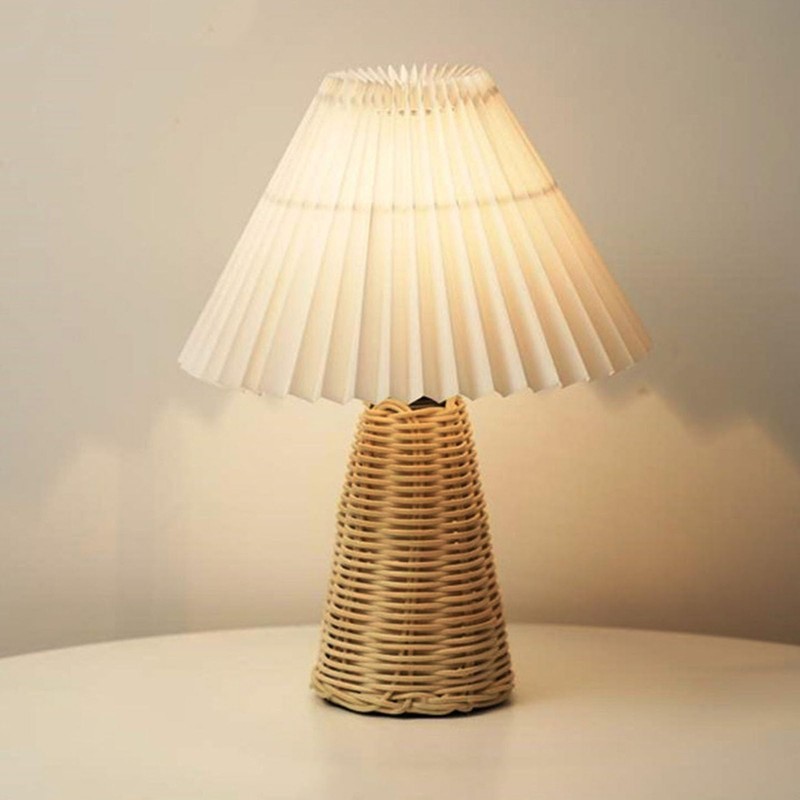 Cute Small Table Lamp, Rattan Bedside Lamp, Modern Bedside Nightstand