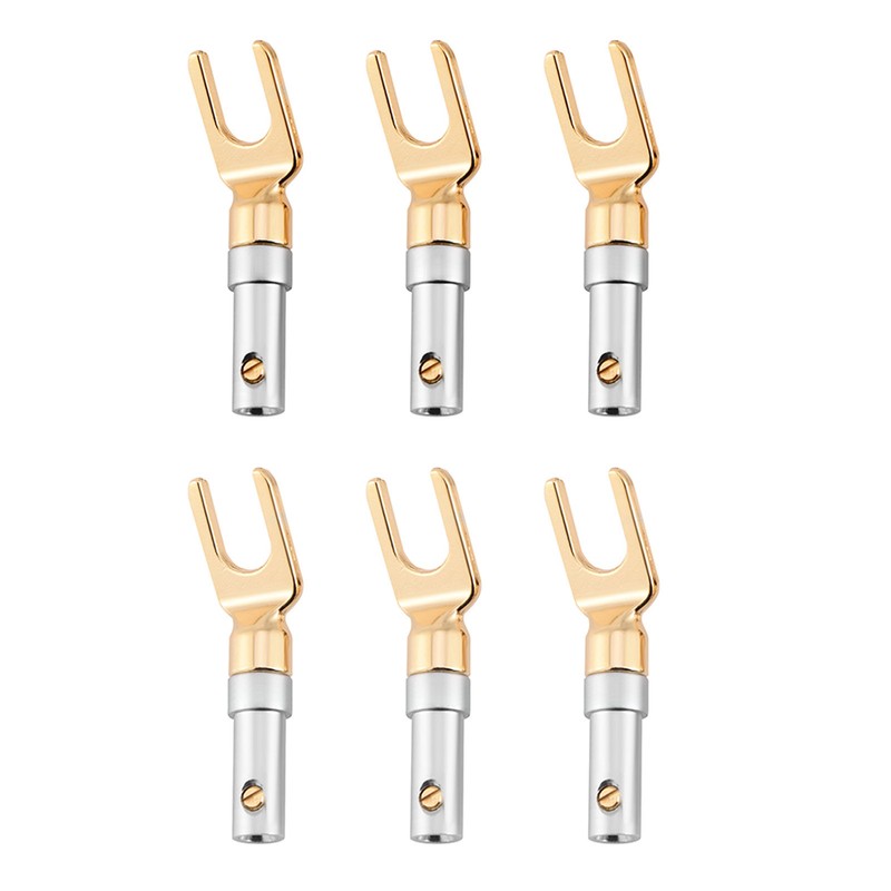 6 Pcs Gold Plated 4mm Banana U Fork Y Spade