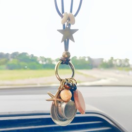 Vintage Cowboy Hat Rear View Mirror Accessories, Premium Alloy Necklace Clothing Accessories Car Hanging Ornament Car Mirror Hanging Accessories, Cool Car Accessories Car Decor (Silvery hat)