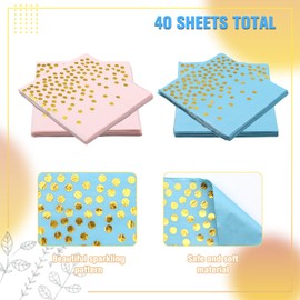 SPOKKI 40 Pieces Blue and Pink Gold Dot Party Napkins, 33x33 cm Disposable Napkins, Birthday Napkins, Wedding Napkins, Cocktail Napkins, Suitable for Family Birthday, Friends Gathering, Company Party