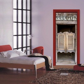 VIRANDA 3D Door Stickers Murals Peel and Stick - Saloon - Door Wallpaper Self-Adhesive Door Decals Removable PVC Waterproof Door Poster for Bedroom Living Room Door 30.3" x 78.7"
