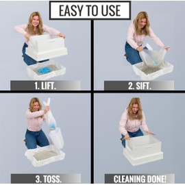 SpeedySift V2 Deluxe Cat Litter Box Starter Kit, Includes 56ct Disposable Standard Sifting Liners, White