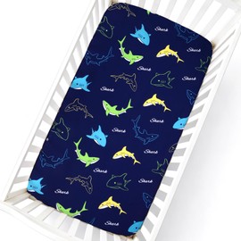 Fitted Crib Sheet for Boys Girls,Blue Shark,52x28 in