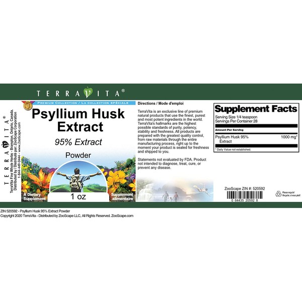TerraVita Psyllium Husk 95% Extract Powder (1 oz, ZIN: 520592)