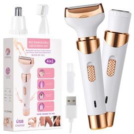 Depiladora Electrica Mujer,Portátil Sin Dolor 4 En 1 Rasuradora Mujer,USB Recargable,Afeitadora Femenina Sin Dolor Para el Vello Facial,Cejas,Axilas y Zona Del Bikini (4 En 1 Dorado)