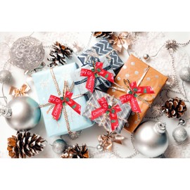 6PCS Christmas Bow with Pine Leaves, Large Red Velvet Bow for Christmas Tree Decoration, Merry Christmas Words Wreath Bow Tree Topper Bow for Xmas Winter New Year Party Decor