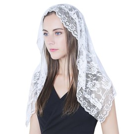 Veil Lace Mantilla Catholic Church Chapel Veil Head Covering Latin Mass (White)