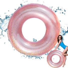 Inflatable Swim Ring with Glitter Pool Float Rubber Rings Transparent Sequins Swimming Pool Ring Tube Summer Beach Party Water Fun Toys for Adults Kids