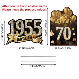 2pcs Birthday Yard Signs,70th Birthday Decorations for Men Women Black Gold Happy 70 Birthday Sign Made in 1955 Lawn Party Supplies With Stakes Weatherproof Outdoor Seventy Years Old Birthday Decor