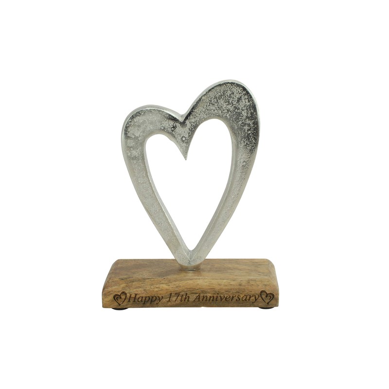 17th Anniversary Rustic Metal Heart Decoration – Free Standing Aluminium