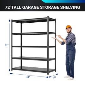 FLEXIMOUNTS 48" W x 24" D x 72" H Garage Shelving, 5 Tier Garage Storage Shelves, Heavy Duty Shelving, Adjustable Metal Shelves