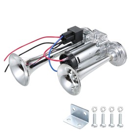 KUWUNG Air Horn 12V, Double Tube Train Horn with Compressor, 600DB Super Loud Car Horn, Air Horns for Truck, Train, Car, Van, Boat (Silver)