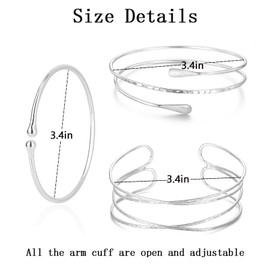 YVVLEE 3Pcs Arm Cuff for Women Open Upper Coil Bangle Bracelets Armlet Gold Silver Adjustable Armband Arm Bracelet Set