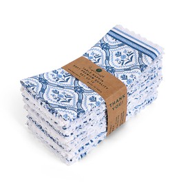 Fingercraft Dinner Cloth Napkin Cotton Linen Blend 12 Pack Mitered Corners with Elegant Lace for Everyday Use Napkins are Pre Shrunk and Good Absorbency (Damask, 20in x 20in (Set of 12))