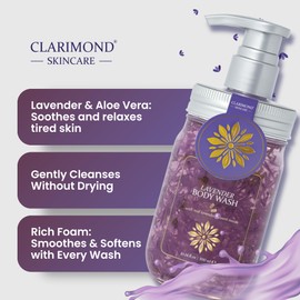 Clarimond Lavender Body Wash | Real Lavender Flowers Inside | Aloe Vera Infused | Hydrating, Soothing Body Cleanser | Gently Cleanses, Softens & Calms | Dry or Sensitive Skin – 10.14 fl oz