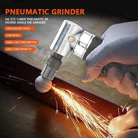 90 Degree Air Grinder, AG-315 1/4BSP Air Angle Die Grinder Pneumatic Angle Die Grinder Mini Sander Grinder Polisher Tool 1/4" Right Angle Die Grinder for Contour Grinding,Polishing, Milling