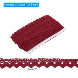 PATIKIL 30 Yards Lace Ribbon, 0.6 Inch Wide Wedding Lace Trim Ribbon Wrapping Sewing Crochet Ribbon for Floral DIY Crafts Sewing Birthday Party, Burgundy