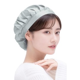 COCOSILK Night Cap, Silk, Simple Type, For Sleeping, Silk Cap, 100% Silk, Hair Cap, Long, Short Hair, ash blue, L