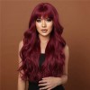 Peluca Rojo Para Mujer Larga Ondulada Flequillos Natural