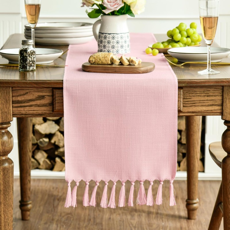 Artoid Mode Blush Pink Country House Style Tassels Table Runner,