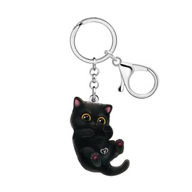 DUOWEI Acrylic Cute Black Cat Keychain Key Ring Kitten Accessories Gifts for Women Girls Cat Mom Car Keys Wallet Pet Lovers (Dark)
