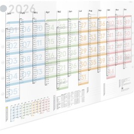 weekview XL Year Planner Colour 2026 Wall Calendar with Weekly Structure "Colour" (A1) Folded Landscape Format Folded Wall Planner Year Calendar Poster Calendar
