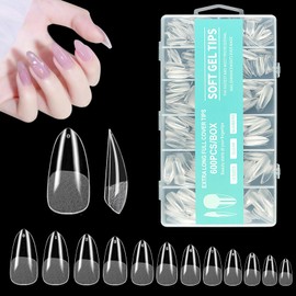 600pcs Almond Nail Tips, Medium Almond Press on Nails Full Cover Clear Almond Gel X Nail Tips, Pre-shaped Half Matte Acrylic Almond Fake Nails for Nail Extension Nail Salon and Home DIY 12 Sizes