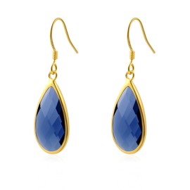 Aliyoham Women's Gold Dangle Teardrop Earrings - Blue Sapphire Stone Pierced Jewelry, September Birthstone