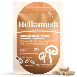 Hellomush Reishi Spore Capsules – Premium Red Reishi Spore Powder Extract for Immune Support, Antioxidant, Energy & Liver Health, 90 Vegan Mushroom Capsules – Pure Mushrooms Supplement for Vitality