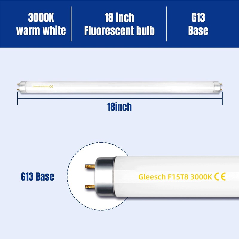 15W 18" T8 Fluorescent Linear Tube Bulb F15T8/WW Warm White