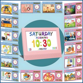 Kids Alarm Clock Colorful, 7 inch LED Display Eye-Caring Digital Alarm Clock for Girls Boys Bedroom Decor, Children's Sleep Trainer Bedside Clock, 17 Alarm Clock Setting Easy to Use Kids Birthday Gift