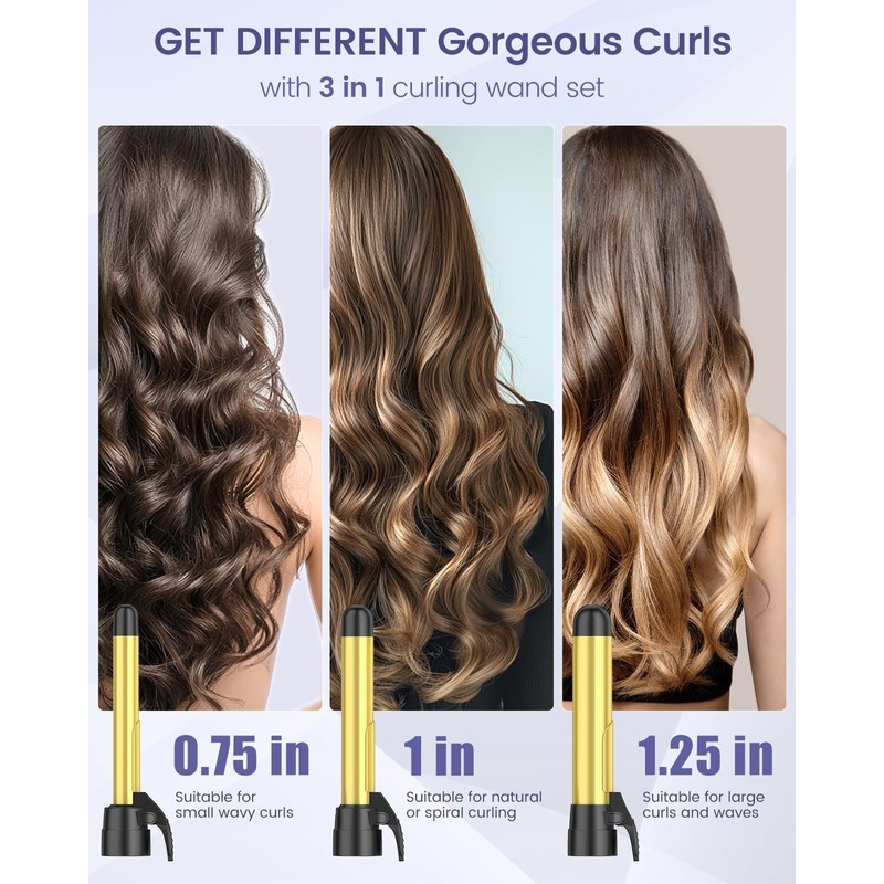 Rotating Curling Iron 3 in 1 Set, Automatic Curling Wand