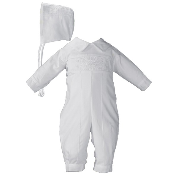 Hand Smocked Pin Tucked, Long Sleeve, Long Pant Christening Baptism