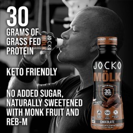 Jocko Mölk 30g Grass Fed Protein Shakes – No Added Sugar Protein Drinks KETO Friendly - Ready to Drink 12 FL Oz (Pack of 12) Chocolate