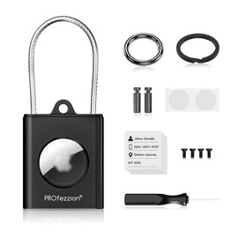 PROfezzion Metal AirTag Holder, AirTag Secure Holder Case with Key Rings, Metal Wire Cable and Name Tags, Aluminum Hard Shell AirTag Case for Luggage, Suitcase, Backpack, Keychain - Black