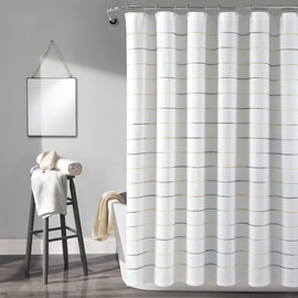 Lush Decor Ombre Stripe Yarn Dyed Cotton Shower Curtain, 72" W x 72" L, Yellow & Gray - Colorful Tufted Stripes - Ombre Shower Curtain - Boho, Coastal & Farmhouse Bathroom Decor