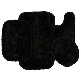 Garland Rug Finest Luxury Black 4-Piece Rug Set Ultra Plush Washable Bath Rug Set - Soft, Absorbent, and Stylish for Your Bathroom