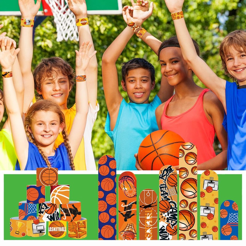 POPOYU 24Pcs Basketball Slap Bracelets,Snap Bracelet Bands for Gifts Bag