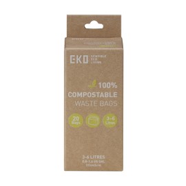 EKO Compostable Bin Liners For Food Waste Caddies, 3-6 Litre Capacity, 20 Bags