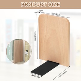 JIANTA Wood Book Ends, 2 Pack Beech Wood Bookends for Shelves, Non-Slip L-Shaped Heavy Duty Bookends, Book Stopper, Bookshelf Holder Stand for Home, Office, Library, School