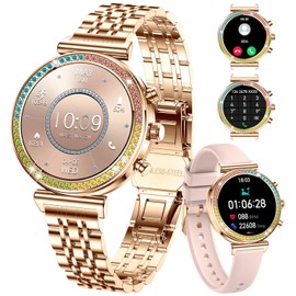 TYBERLEY Smartwatch for Women, 1.27 HD Screen, Bluetooth Calls, Fitness Tracker, Sports Women's Smartwatch for Android iOS Phones, Heart Rate/Sleep Monitor/IP67 Waterproof (Gold)