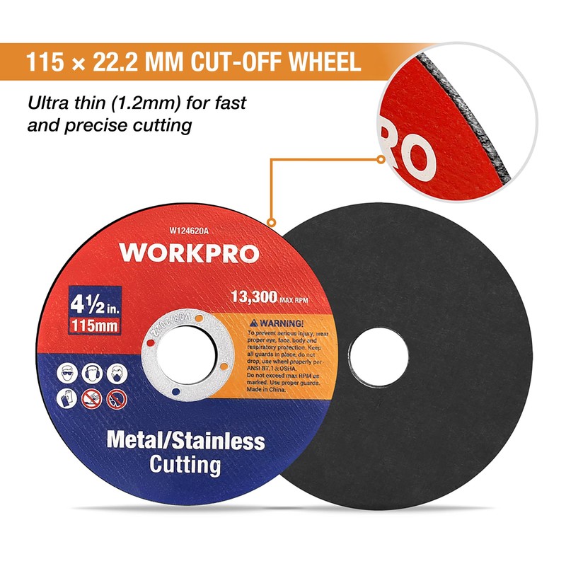 WORKPRO 20-Pack Cut-Off Wheels, 4-1/2 x 7/8-inch Metal&Stainless Steel Cutting