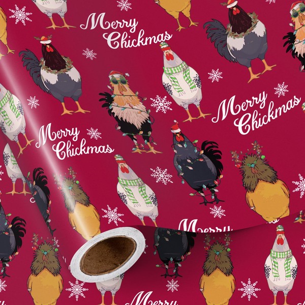RUSPEPA Funny Christmas Chicken Wrapping Paper Roll, Mini Roll, Cute