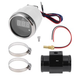 A ABSOPRO 1.50" Universal Digital Water Temperature Gauge Kit with Black Joint Pipe Radiator Sensor Adaptor 100-300F - DC 12V Automotive LED Display
