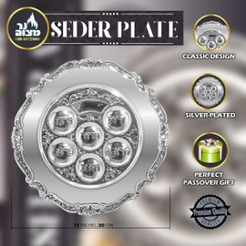 Ner Mitzvah Silver Plated Passover Seder Plate - Traditional Judaica Passover Seder Plate - Kaarah Shallow Traditional Design Large 12" Diameter - Pack of 2